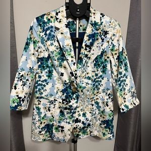Coldwater Creek Blue, Green, Beige & White Floral Jacket Size 12